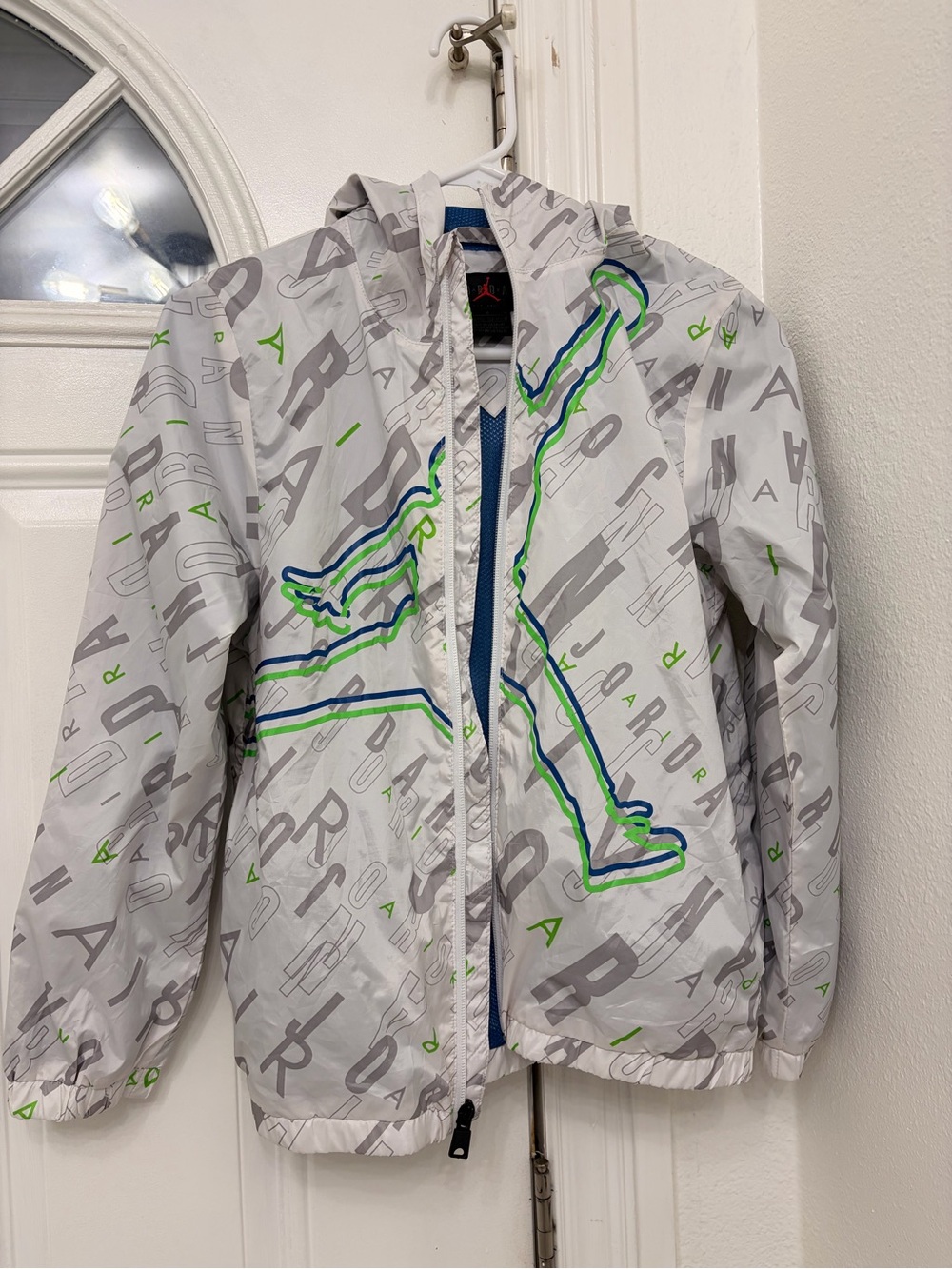Jordan Gray Windbreaker Jacket with Neon Green & Blue Jumpman
